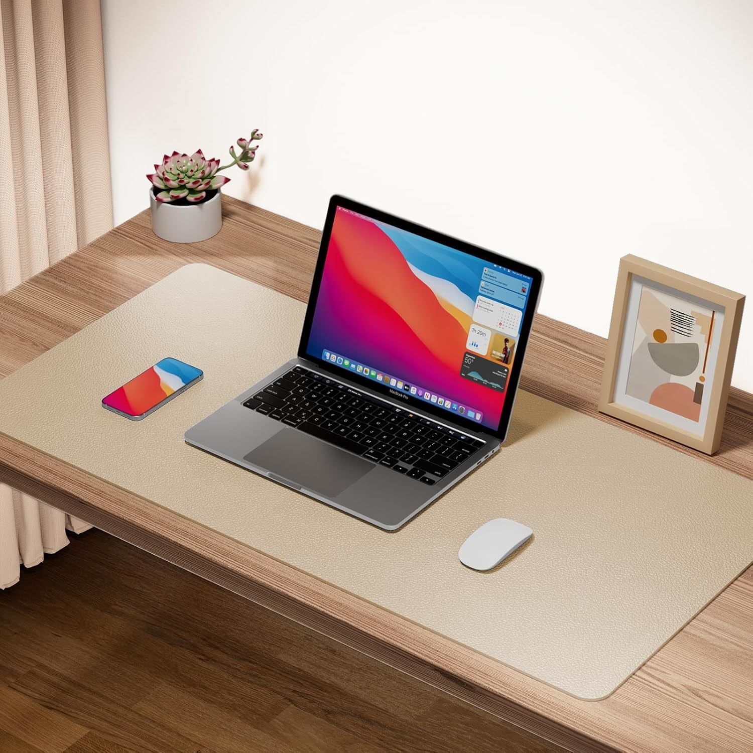 Leather Desk Mat,Desk Pad,Desktop Mat,Waterproof Mat for Desktop, Keyboard and Mouse,Leather Mouse Pad Protector Office Home,30"X 14"(M-Beige)