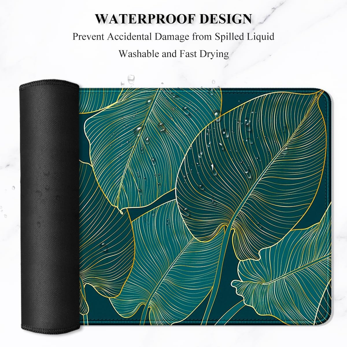 Extended Mouse Pad, XXL Gaming Mouse Pads, Large Big Mousepad Laptop Computer Keyboard Mat Desk Pad with Non-Slip Base Stitched Edge for Gaming Office, 35.5 X 15.7 Inch, Tropical Leaves