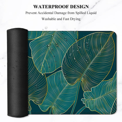Extended Mouse Pad, XXL Gaming Mouse Pads, Large Big Mousepad Laptop Computer Keyboard Mat Desk Pad with Non-Slip Base Stitched Edge for Gaming Office, 35.5 X 15.7 Inch, Tropical Leaves